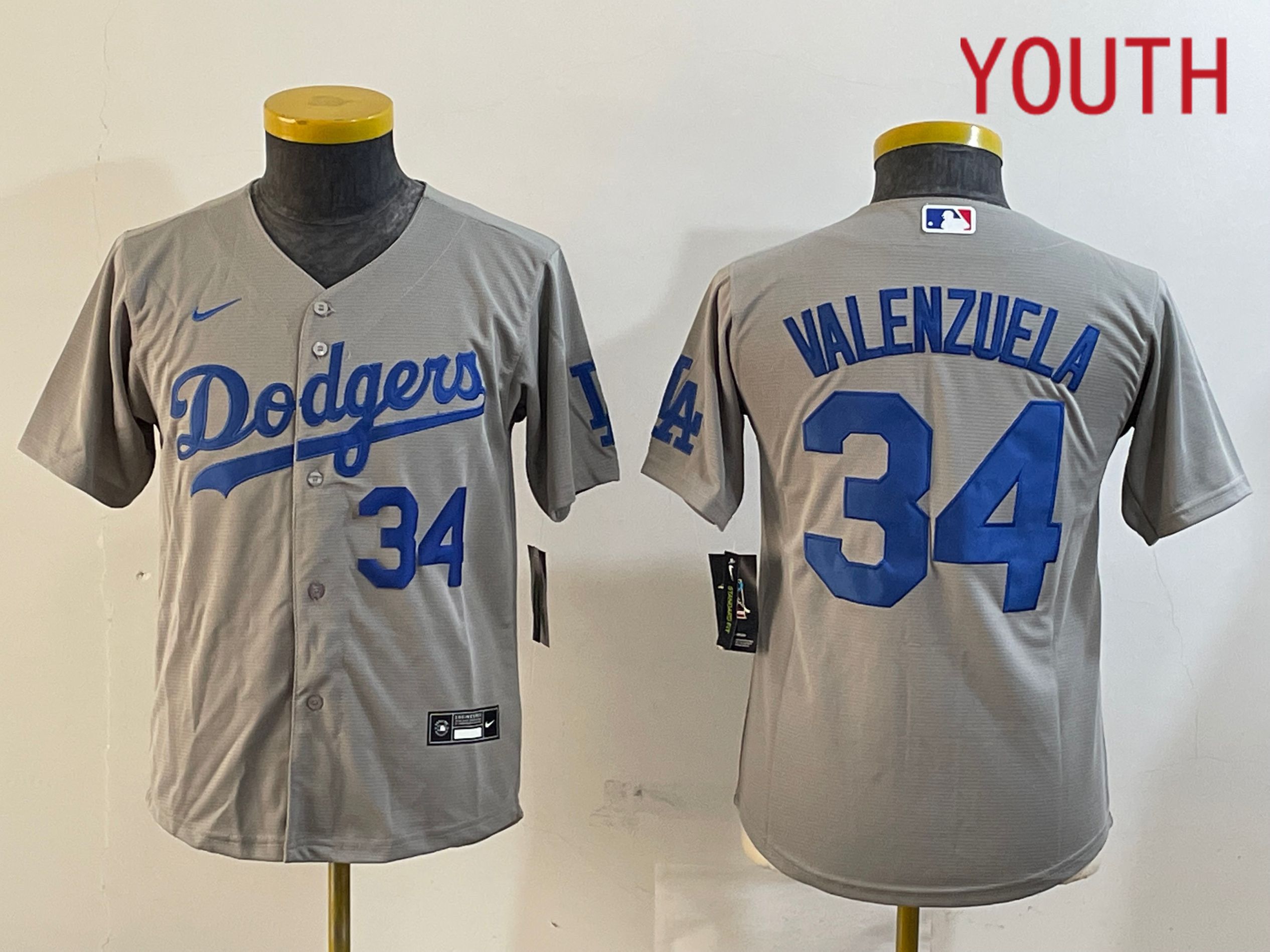 Youth Los Angeles Dodgers #34 Valenzuela Grey Game 2024 Nike MLB Jersey style 12164->youth mlb jersey->Youth Jersey